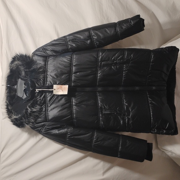 NWT Jessica Simpson Puffer Coat W Faux Fur Trim Hood Lg 14/16 Big